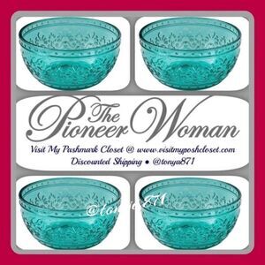 🦋 New Pioneer Woman Cassie Teal Glass Cereal Bowl, Qty 4